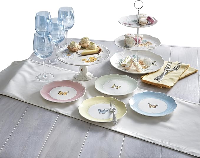 Lenox Dinnerware Set, Butterfly Meadow 4-Piece Dessert Plate Set, Service For 4, Microwave And Dishwasher Safe, Porcelain Plates, Salads And Pasta, Dish sets, Home & Kitchen (Assorted, 4 Pieces)