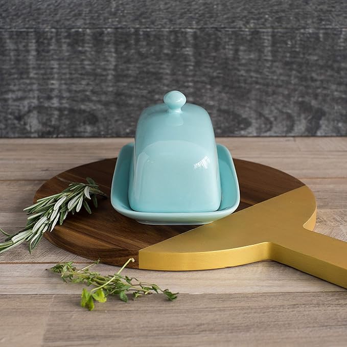 Now Designs Stoneware Rectangle Butter Dish with Lid Eggshell, 4.5 x 8 in