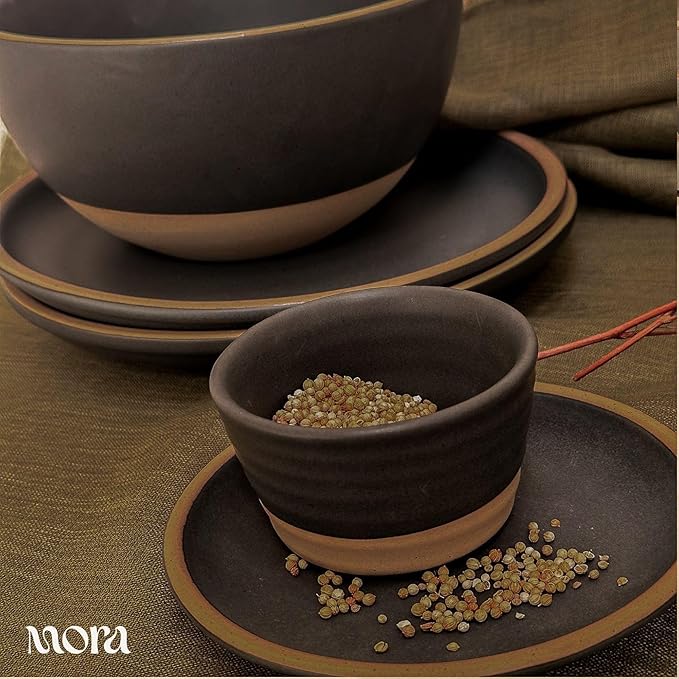 Mora Mini Ramekins Set of 4, 8oz Ceramic Pottery Baking Dishes - Microwave, Oven and Dishwasher Safe - Liquorice