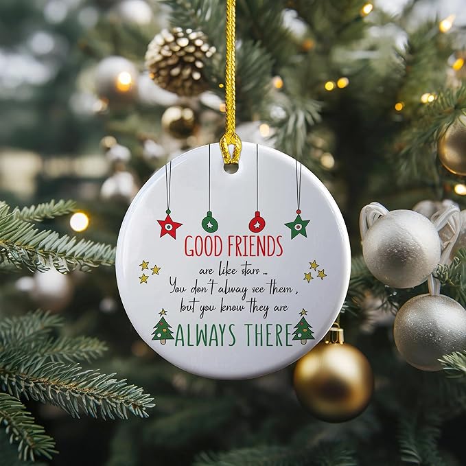 NGHYANA Ceramic Christmas Ornament 3.2 Inch Good Friends Quote Holiday Decoration
