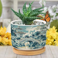 DreamAutumn Chinoiserie Blue and White Porcelain Pattern Ceramic Flower Pots,Gardening Plant Pot with Drainage Holes and Saucers Round Ceramic Pots for Indoor Plants Succulent Herbs Cactus Pots