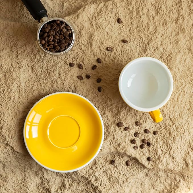 Loveramics Cappuccino Cup with Saucer, 8 oz Ceramic Coffee cup with Round Bottom for Cappuccino, Latte, Tea, Espresso, Thick-walled Stoneware Cup Set for Barista - Regular Colours (Yellow, 8OZ)