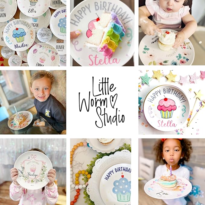 Personalized Birthday Plate, Ceramic Keepsake Gift, Classic Party Cupcake, Dishwasher Safe, Heirloom, Start a new Tradition, use year after year, Handmade and Original, Little Worm Studio