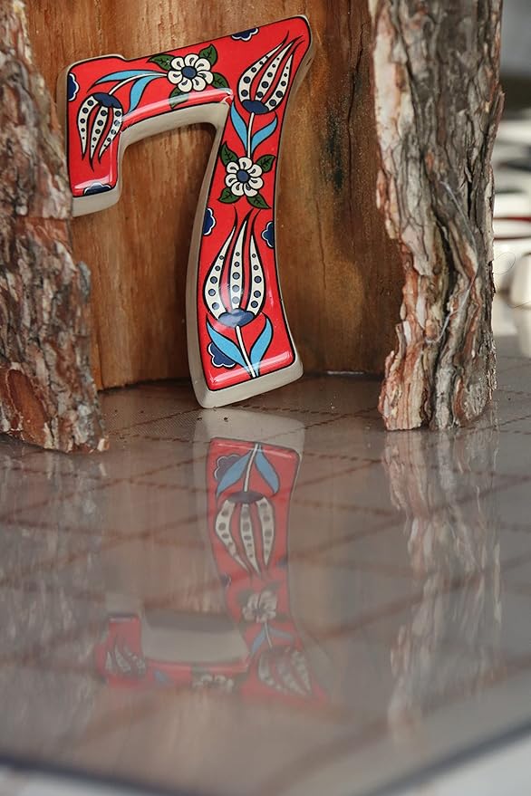 Large Ceramic Housewarming Sign Ceramic Address Plaque House Numbers Sign Door Personalized Coloured Decorative Hand Decoratede Housewarming Gifts Tulip Design 12 * 9 cm (Red, 7)