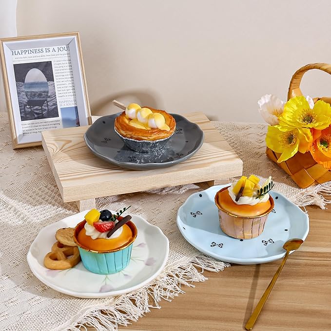 Koythin Ceramic Dessert Plates, Cute Fruits Dinner Plate, Creative Plates Design, Printed Flowers Dinnerware for Office and Home, Kitchen Plates for Desserts (Purple Tulip)