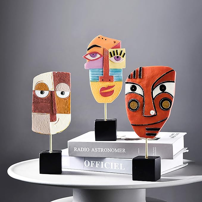 Smile - Handcrafted Statues Resin Abstract Sculpture for Home Decor Modern,African Art Tribal Figurines Decorations Items Accents Influencer Picks for Bookshelf,TV Stand,Living Room,Nightstand