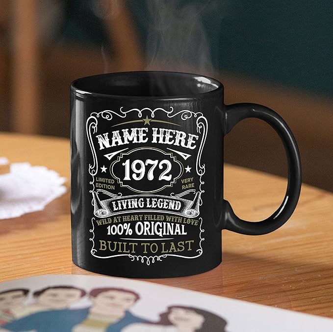 PREZZY Personalized 51st Birthday Mug Vintage 1972 Limited Edition Coffee Mug Black 11oz 15oz