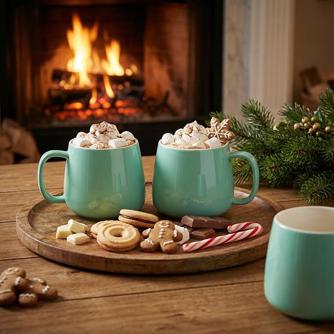 Teocera Coffee Mugs Set of 4-12oz Chip-Resistant Ceramic Cups with Ergonomic Handle | Dishwasher & Microwave Safe Mint Green Mugs | Keeps Beverage Hot, Perfect for Family Kitchen & Holiday Gifts