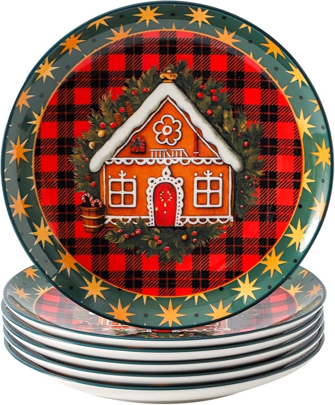 HASENSE Dinner Plates, 10.5 Inches Serving Dishes for Salad, Pasta, Steak, Dessert, Party, Kitchen, Ceramic Holiday Plate Set of 6, Microwave and Dishwasher Safe, Red