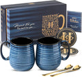 HASENSE Coffee Mugs Gift Set, 20 oz Ceramic Coffee Cups for Men and Women, Premium Large Tea Cups Gift Box with Coaster & Gold Spoon, Blue Couple Mugs for Wedding Holiday