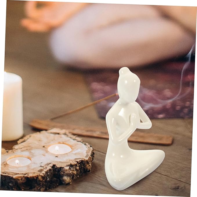 PRETYZOOM Abstract Yoga Girl Decorative Ceramic Sculpture Modern Countertop Craft Ornament for Home Decor Unique for Yoga Lovers and Meditation Accessories