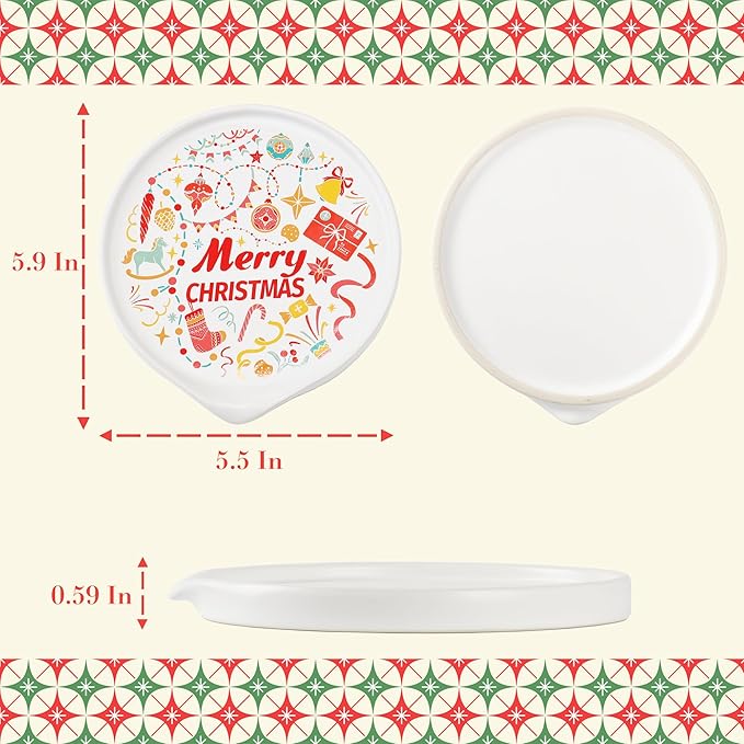 Christmas Spoon Rest for Stove Top - Ceramic Spoon Holder for Kitchen Counter - Colorful Holiday Spoon Rest Utensil Rest - Merry Christmas Gifts Kitchen Counter Decor (Christmas Spoon Rest)