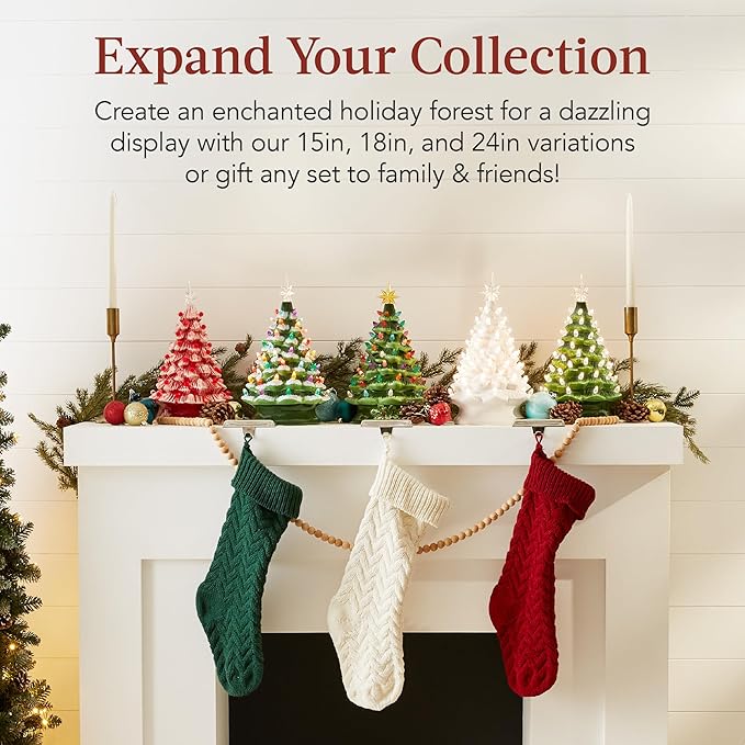 Best Choice Products 15in Ceramic Christmas Tree, Pre-lit Hand-Painted Tabletop Holiday Tree, Star Topper, 64 Lights - Green w/Multicolored Bulbs