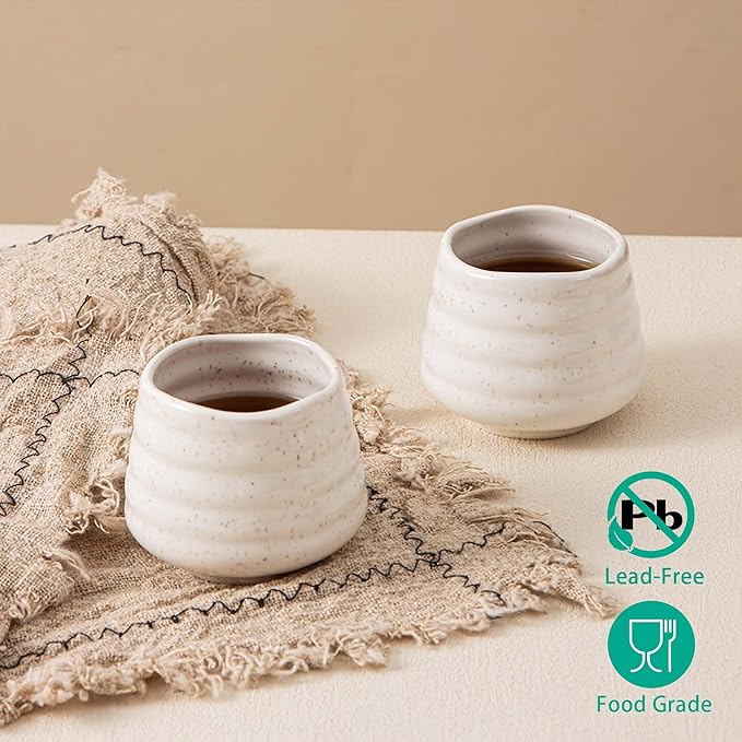 4pcs Japanese Tea Cup Set – 160ml 5.4OZ Ceramic Matcha Cup, Small Handless Espresso Cups, Cute Coffee Mugs for Valentine (Speckle)