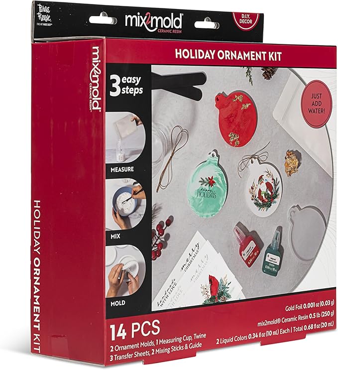 Brea Reese: Mix2Mold Ceramic Resin Holiday Ornament Kit - DIY 6 Resin Ornaments, All-in-1 Mold Craft Kit, Holiday-Themed, Festive Adult Art Activity