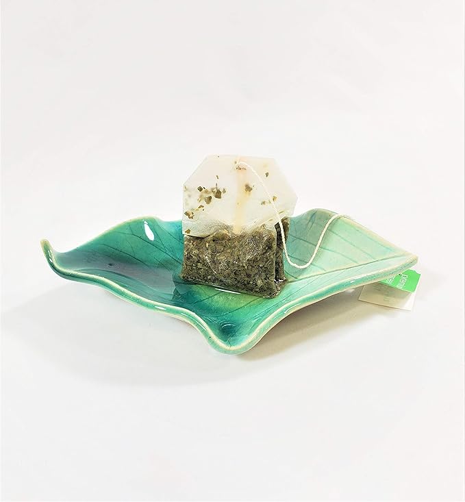 Earthen Vessels Pottery, Handmade Tea Bag Holder, Teaspoon Rest, Hydrangea Leaf, Set of 3 in Old-Fashioned Lilac