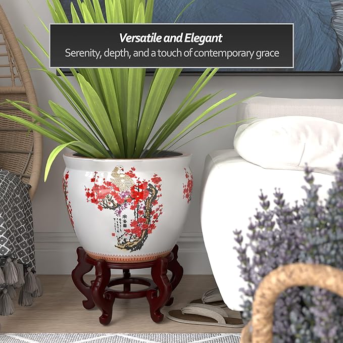 Red Lantern 16" Cherry Blossom Porcelain Fishbowl Planter