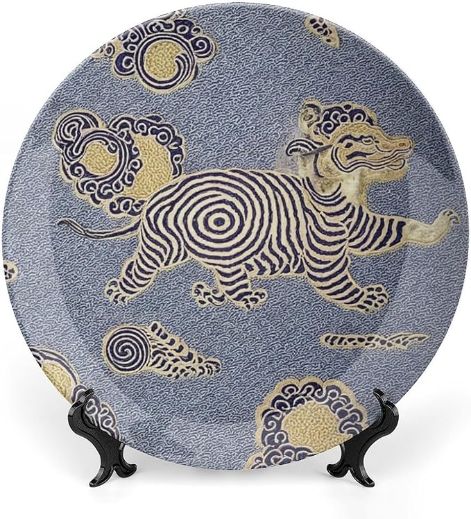 Blue Tibet Tiger China Plates of 6", 7", 9", 10", Customize Chinoiserie Animals Ceramic Ornaments Dessert Plates, Farmhouse Art Decoration Decorations Kitchen, with Vertical Stand