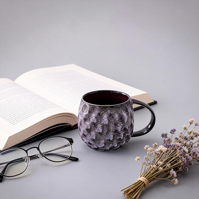 20 oz Large handle Ceramic Coffee Mug, Handmade Glaze Color Changing Mug with Easy-Grip Handle, Unique Handcrafted Tea Cup for Home, Office, Gift Giving (Purple;)