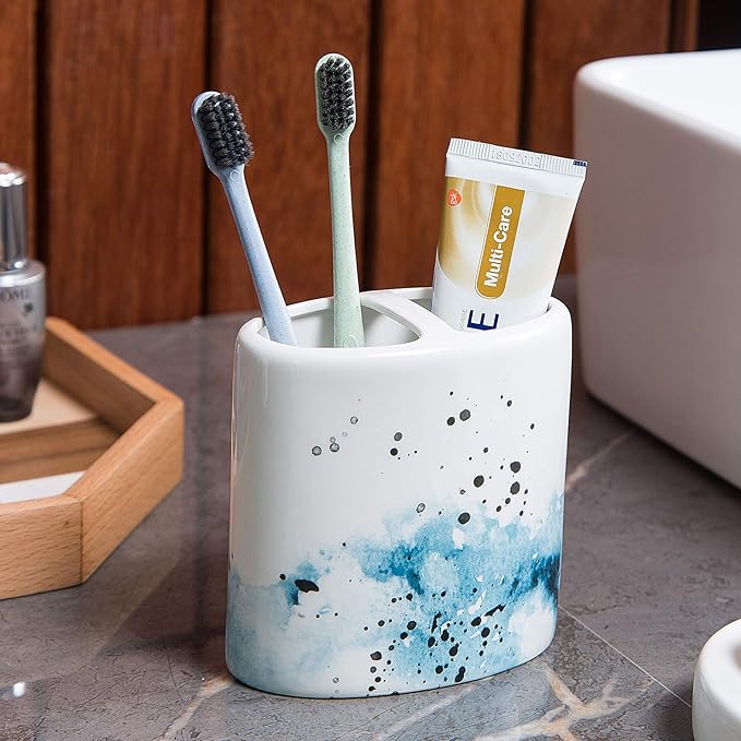 Ceramic 4-Piece Bathroom Accessories Set Complete Hand Paint Bath Countertop Accessory Soap Dispenser Set