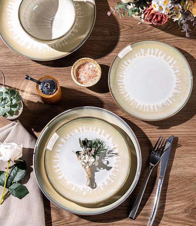 LERATIO Ceramic Dinnerware Sets for 4,Porcelain Plates and Bowls Sets,Handmade Reactive Glaze Dishes Set,Chip Resistant and Scratch Resistant | Oven&Dishwasher & Microwave Safe,Service for 4