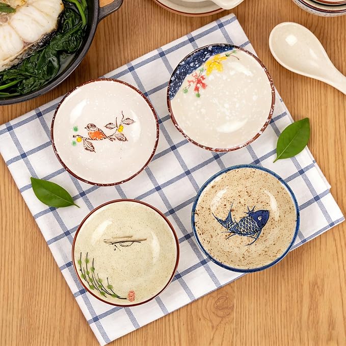 4 Inch 6 Pieces Japanese Retro Sauce Dishes Japanese Ceramic Side Bowl Sauce Dishes Asian Chinese Side Dishes Dishes for Sushi Sauce Snack Pinch