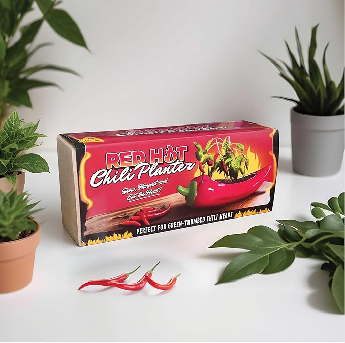 Red Hot Chili Planter – Glazed Ceramic Chili Pepper Plant Pot for Indoor Gardening – Fun & Spicy Gift for Plant Parents and Chili Lovers – Unique Indoor Planter for Herbs, Houseplants & Peppers