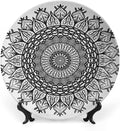 7 Inch Decorative Plate, Lotus Round Porcelain, Arabesque Mandala Flower Boho Pattern Print Ceramic Wall Hanging for Fine Dining Upscale Events, Dinner Parties, Weddings, Catering, Black White
