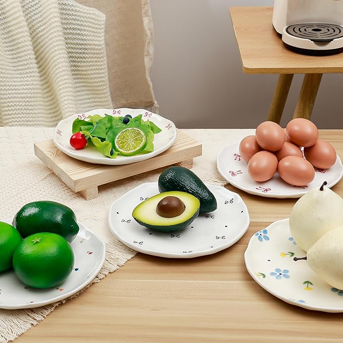 Koythin Ceramic Dessert Plates, Cute Fruits Dinner Plate, Creative Plates Design, Printed Flowers Dinnerware for Office and Home, Kitchen Plates for Desserts (Tulip Small Floral)