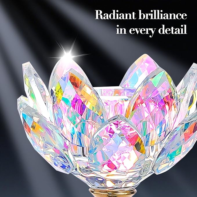 6pcs Crystal Candle Holders, Lotus Flower Candlestick Holders with Mirror Base, Metal Stand, Elegant Table Centerpieces for Home Decor, Wedding, Party (Taper Candle)