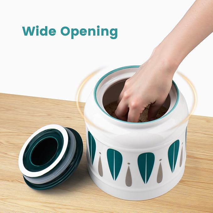 10cup/85oz Ceramic Jar for Dry Food Storage Containers, Airtight Cookie Jar with Lids, Porcelain Ceramic Canister for Kitchen Countertop Pantry Farmhouse Store Flour Sugar Bean Candy (Green)