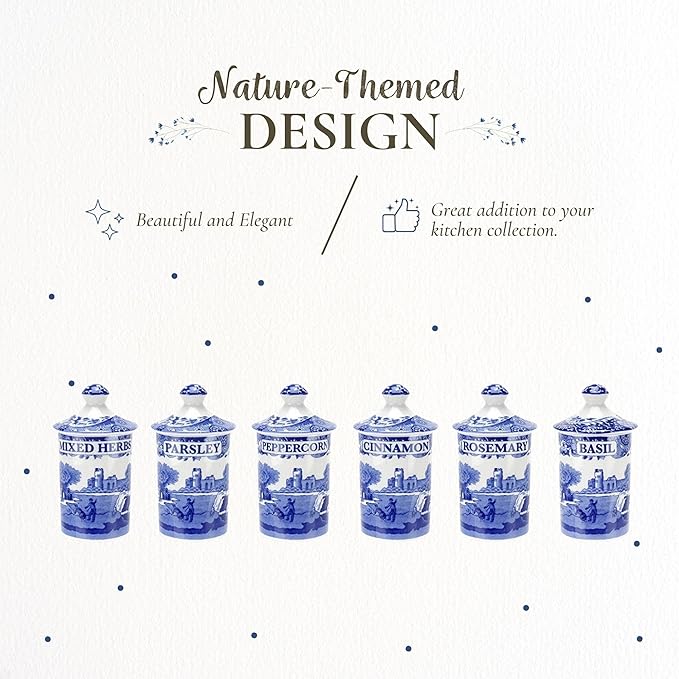 Spode 1389542 Blue Italian Spice Jar, Set of 6