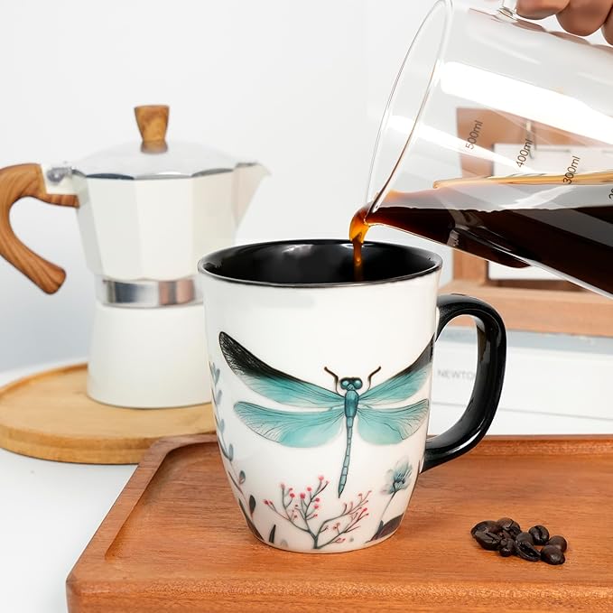16 oz Dragonfly Mug - Color Changing Ceramic Coffee Cup - Ideal Gift for Women Dragonfly Gifts for Women