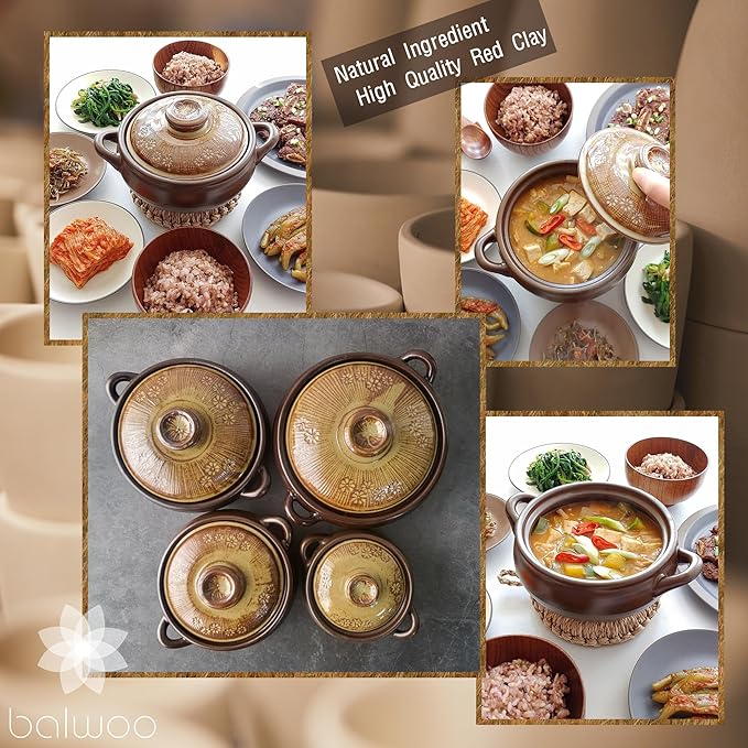 Korean Pot [Buncheong][44oz, 1300ml] MUD GLAZE Earthenware Ttukbaegi, Natural Ceramic Clay Cooking Pot Casserole, Heat Resistant Earthen Pot, Stone Bowl Stockpot Soup Crock, Pottery Bowl