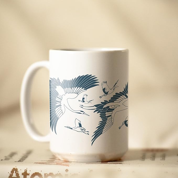 Lunar New Year Crane Bird Pattern coffee mug Lunar New Year Gift coffee mug Tet Gifts Iced Coffee coffee mug Crane Bird coffee mug Asian Pattern element ceramic coffee mug idea (Blue Pattern)