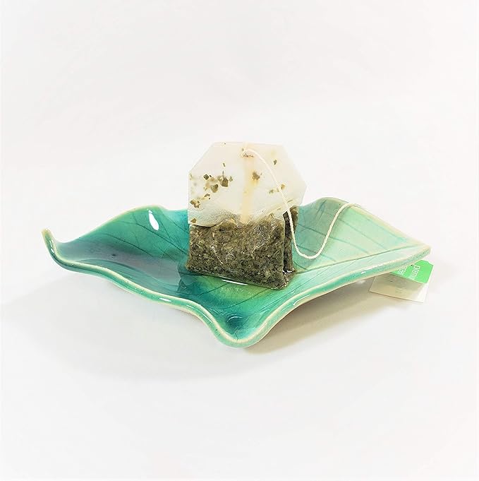 Earthen Vessels Pottery, Handmade, Hydrangea Leaf, Tea Bag Holder, Teaspoon Rest or Ring Dish, Set of 3 in Starry Night Blue