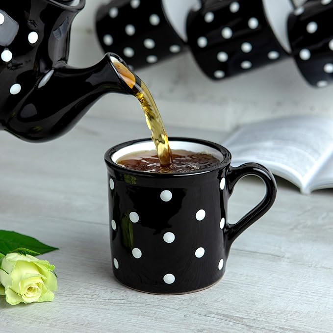 City to Cottage Handmade Black and White Polka Dot Ceramic Extra Large 17.5oz/500ml | Hot Chocolate, Coffee, Tea Mug, Cup with Handle Unique Pottery Gift for Tea Lovers