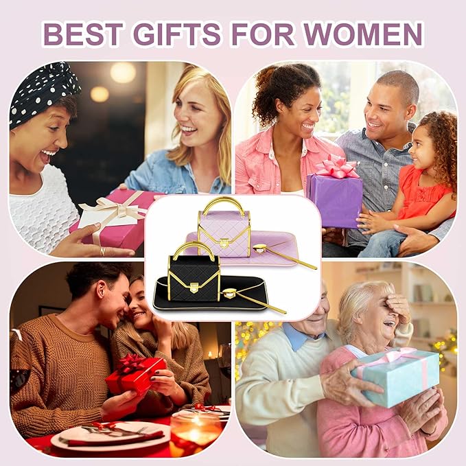 Zubebe 2 Set Coffee Mug Elegant Handbag Shaped Cup Mother's Day Modern Ceramic Purse Mug with Spoon and Saucer, 10oz Cute Creative Tea Cup for Woman Girls Gift (Purple,Black)
