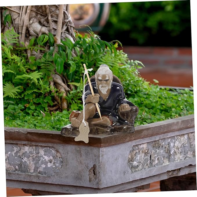 Aquarium Ceramic Figures Fish Tank Decorations Little Fisherman Ceramic Fish Figurines Sitting Fishing Figurines Sandstone Fishing Statue Garden Fish Sculptures Ceramics