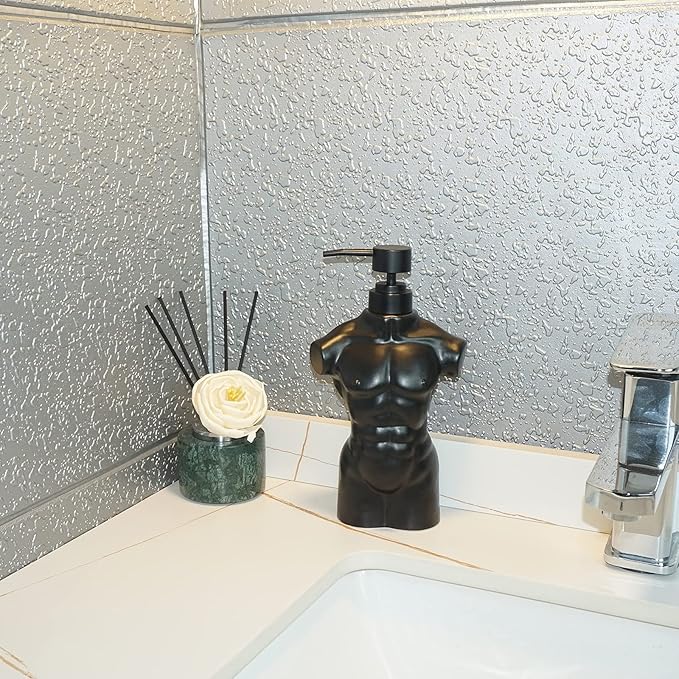 Ceramic Boy Soap Dispenser,Lotion and soap Dispenser Set Refillable Liquid Hand Soap Dispenser for Bathroom Kitchen (Black)
