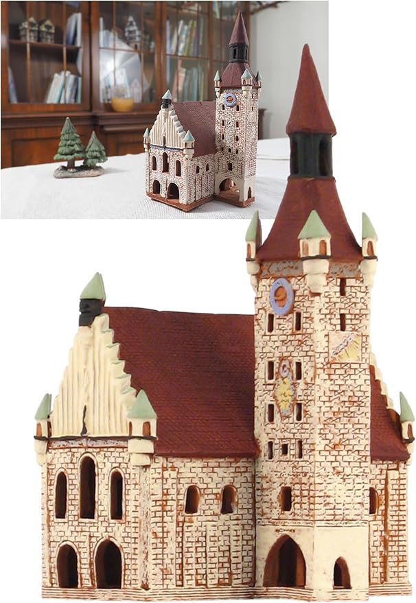 Ceramic Art Tealight Candle Holder Room Decoration Handcrafted Collectible Miniature Light House Old Town Hall in Munchen, Bavaria, Germany B325N*