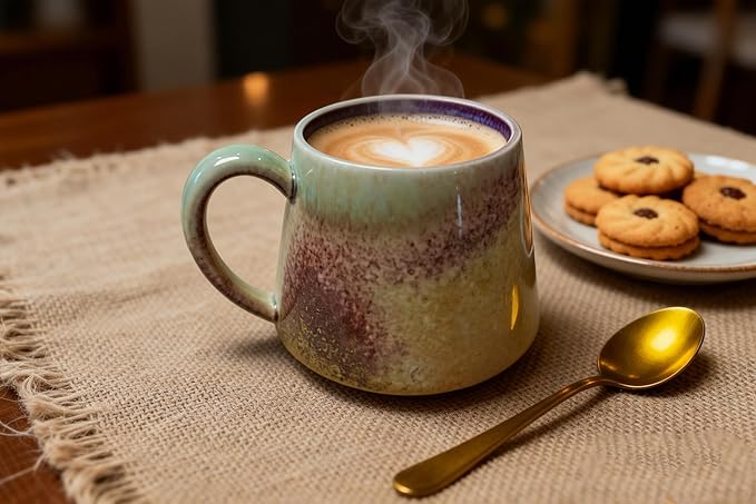 Handcrafted Ceramic Coffee Mug, 16 oz Unique Reactive Glaze Stoneware Mug, One-of-a-Kind Artisan Pottery Tea Cup, Tapered Anti-Slosh Design for Heat Retention, Gift Ready Packaging for Home Office