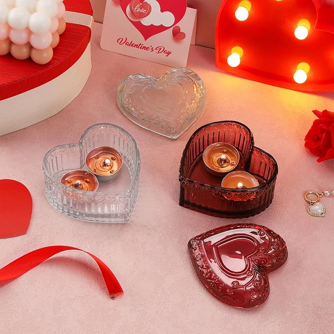 WHJY Glass Jewelry Box for Girls Heart Shaped Container with Lids Small Decorative Trinket Organizer for Vanity Room Decor Crystal Clear Storage Jar for Rings Earrings Necklaces