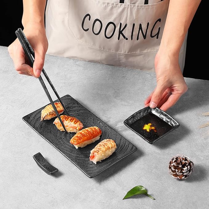 Youda 8-Piece Japanese Sushi Serving Set - Ceramic Sushi Plates, Soy Sauce Dishes, Chopsticks with Holders, Elegant Dinnerware for Sashimi, Nigiri, Asian Cuisine