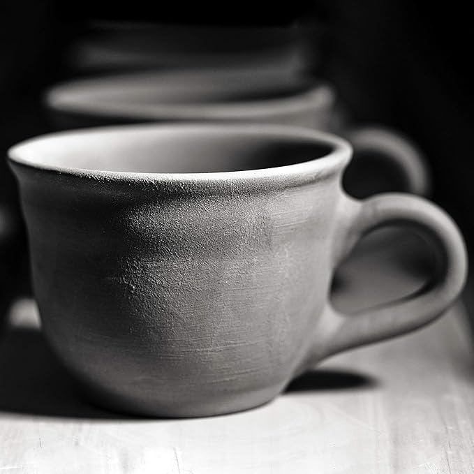 City to Cottage Handmade White And Black Polka Dot Large Ceramic 12oz/350ml Cappuccino Coffee Tea Cup and Saucer, Unique Designer Pottery Gift for Tea Lovers