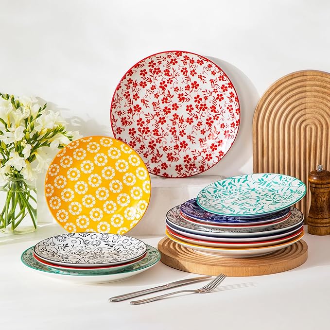 vancasso Ceramic Salad Plates Set of 6, Small Vintage 8.25 Inch Plate Set of 6 for Kitchen, Porcelain ColorfulDessert Plates for Kitchen, Microwave Oven Dishwasher Safe, Vintage Gift, Muted