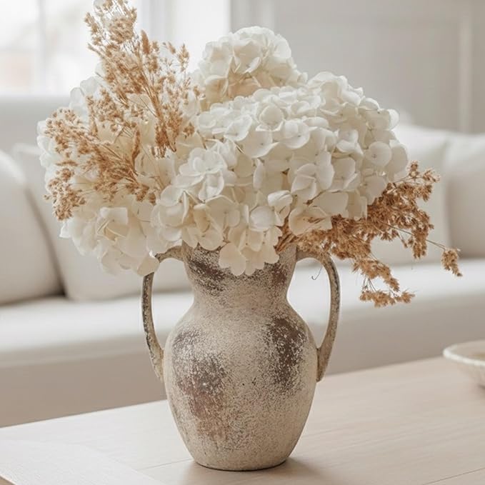 Emotionally Grounded Vase, Vaseking Large Ceramic Rustic Vase with 2 Handles, 8.6 inch Minimalist Decorative Farmhouse Tall Vases for Home Decor, Living Room, Enterway, Table Decoration,Terra