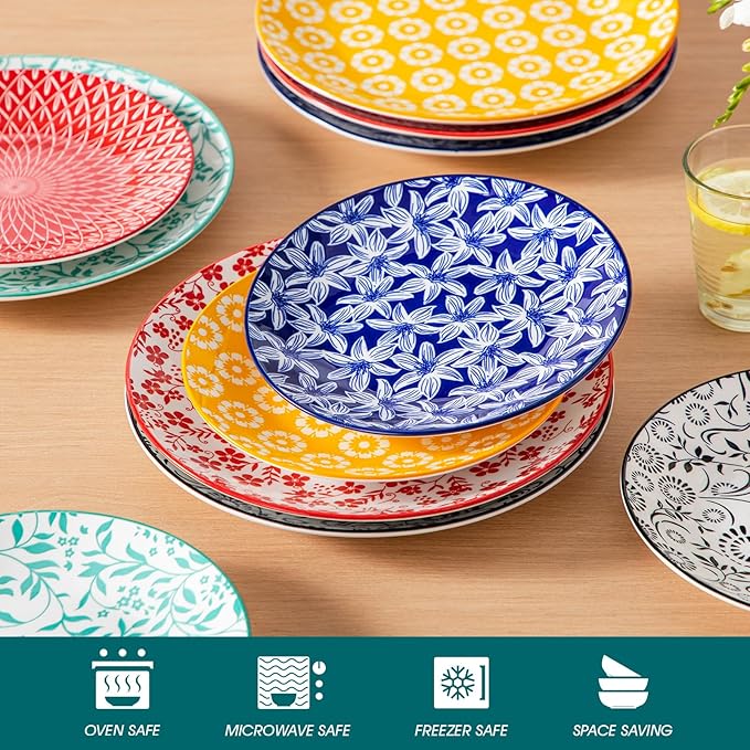 vancasso Ceramic Salad Plates Set of 6, Small Vintage 8.25 Inch Plate Set of 6 for Kitchen, Porcelain ColorfulDessert Plates for Kitchen, Microwave Oven Dishwasher Safe, Vintage Gift, Muted