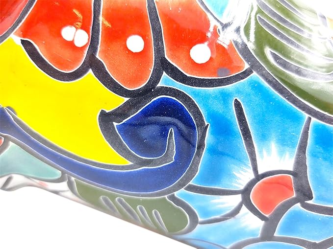Cactus Canyon Ceramics Talavera Planter, Hand-Painted Mexican Traditional Ceramic Pot with Drainage Hole, Indoor Outdoor Rustic Botanical Terracotta, 7 Inch, Red Multicolor