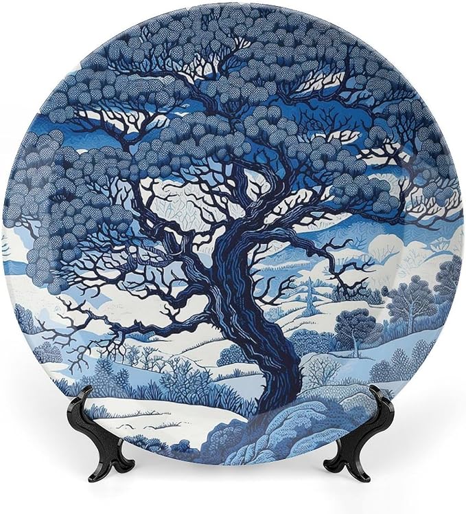 Vintage Plates Blue And White Indigo Chinoiserie Personalized Decor for Home Display Household Wall Ceramic Dinner Plates Including Bracket And Special Hook, Multi Sizes, Gifts for Men Women